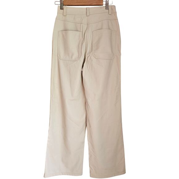 Topshop Faux Leather Cream Colored Wide Leg Pants, Sz 6 - Picture 2 of 6